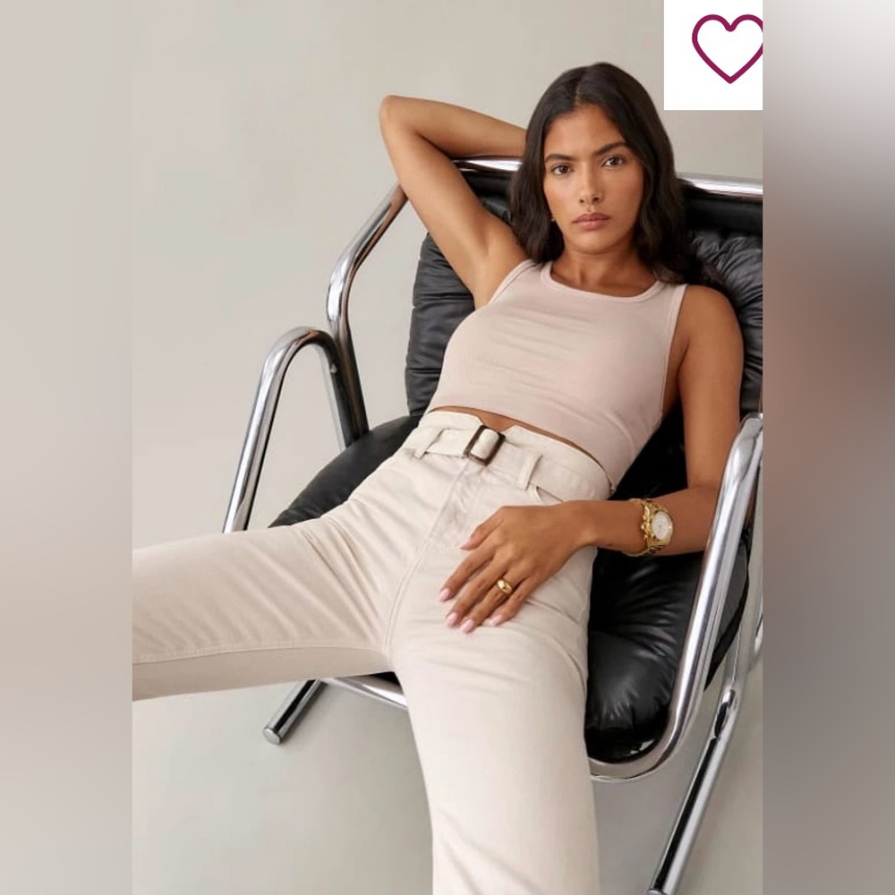 Reformation Cynthia Highrise belted jeans (bone) - Picture 2 of 8
